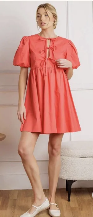 Band Of The Free Scarlet Red Bow Mini Dress Tie Front Boho Coquette Medium thumbnail 1