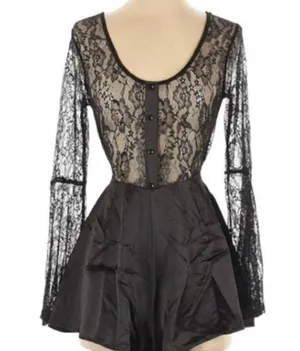 LF Run Cinta Run Black Silk & Lace Sexy Romper Size Medium thumbnail 3