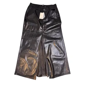 Elan Faux NWT Leather Maxi Skirt High Slit‎ Black Size Large thumbnail 2