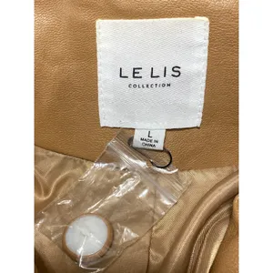 Le Lis Womens Brown Faux Leather Notched Collar Long Sleeve Blazer Coat Jacket L thumbnail 5