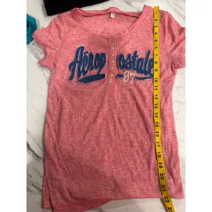 Aeropostale Vintage Pink Marl Henley Logo Graphic Tee Shirt XL Y2k Preppy‎ thumbnail 7