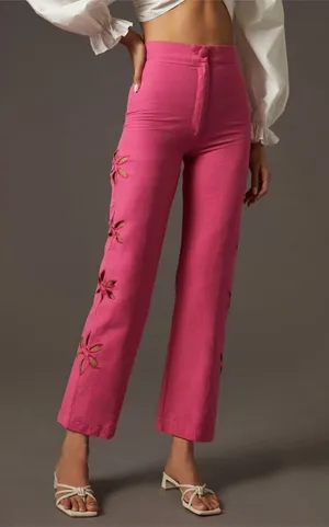 Anthropologie Tach Clothing Jorgelina Cut Out Pant Pink Linen blend m L thumbnail 1