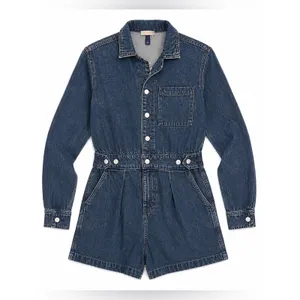 Universal Thread Women’s Denim Utility Romper Long Sleeve Button Front Blue thumbnail 2