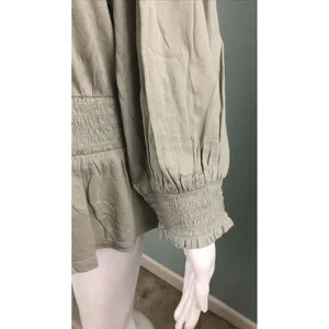 NWT Women's Ann Taylor Smocked Square Neck Puff Sleeve Blouse Top Sage Sz Large thumbnail 8