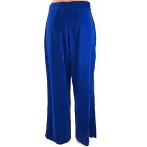 Zara Blue Velvet Velour High Waist Wide Flared Leg Crop Ankle Trousers Pants S thumbnail 7