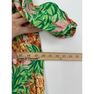 Farm Rio Pineapple Garden Linen Dress Off Shoulder Puff Sleeve Midi M Tropical thumbnail 5