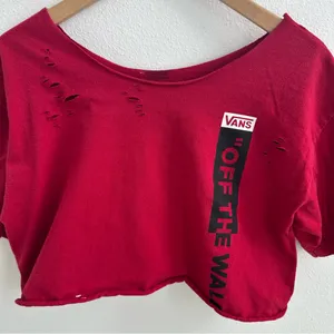 Vans Red Destroyed Cropped Off the Shoulder Top thumbnail 2