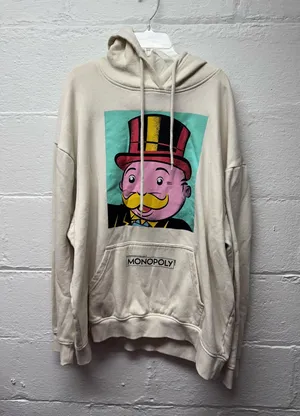 Monopoly Man Hooded Sweatshirt Tan Size XL thumbnail 1
