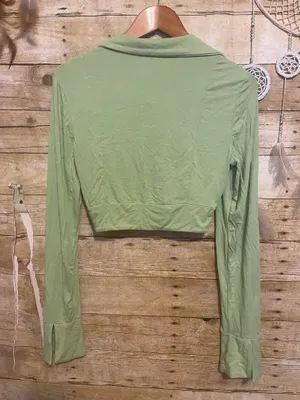 Free People Clara Ruched Long Sleeve in the "La Pera" sage green color thumbnail 9