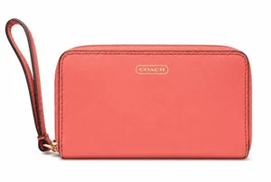 Coach Coral Pebbled Leather Zip Around Wristlet Wallet - Wristlet Clutch thumbnail 1