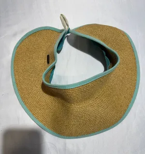 Natural Straw Visor with Aqua Trim Tan thumbnail 1