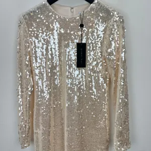Gianni Bini Ruby Sequin Mini Dress Long Sleeve Cream Party Cocktail Small NWT thumbnail 5