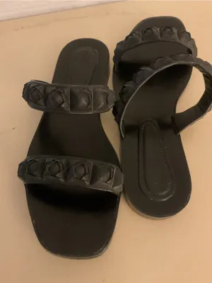 Stuart Weitzman Black rubber Braided Rosita flat Slide Sandals US 7 thumbnail 1