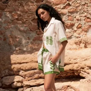 NWT SOLEIL SOLEIL‎ Linen Short Abbey Vestige Sz L cream green thumbnail 4