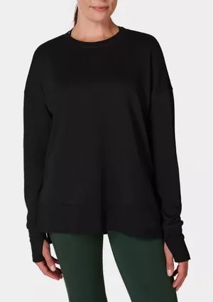 Sweaty‎ Betty After Class Black Longline Long Sleeve Sweatshirt Sz S Thumbholes thumbnail 1