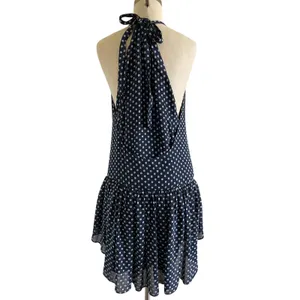 Prose & Poetry Navy Polka Dot Halter Dress Open Back Ruffle XS thumbnail 3