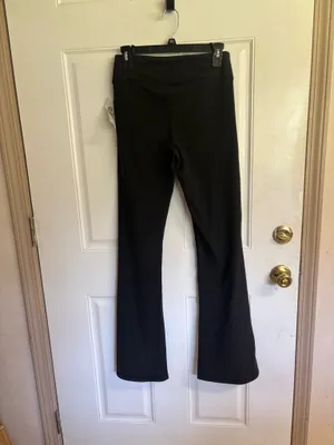 Mona B NWT Med Black Heather wife leg Yoga Flare Front Slit Pants thumbnail 2