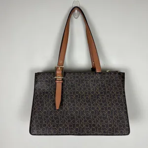 Calvin‎ Klein Signature Tote Shoulder Bag Brown CK Monogram Print Brown Leather thumbnail 5