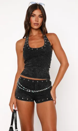 White Fox Lost Souls Halter Top Washed Black thumbnail 1