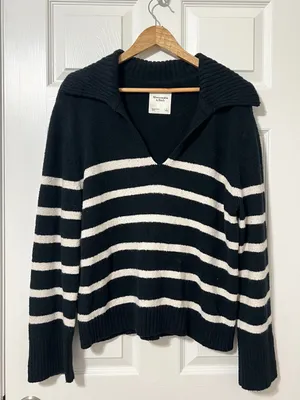 Abercrombie & Fitch Striped Black and White Polo Sweater Size Large Women’s thumbnail 1