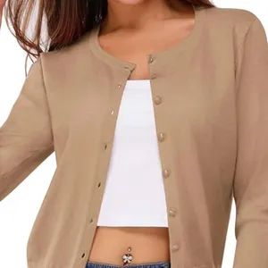 Brandy Melville Soho Apparel Taupe Lightweight Button Down Crew Neck Cardigan Sweater XS thumbnail 1