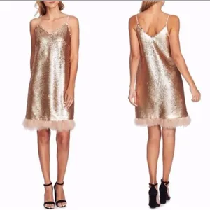 New CeCe Sequin Feather Trim Bohemian Luxe Dress thumbnail 2