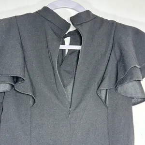 Black Ruffle Front Flutter Sleeve‎ Mini Dress High Neck Keyhole Small thumbnail 5