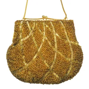 1950s Vintage Regale LTD. Gold Beaded Evening Bag Clasp Purse Crossbody thumbnail 4