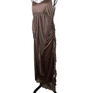 SheIn Women Brown Maxi Dress L Ruched Draped Spaghetti Strap Y2K Evening Party thumbnail 4
