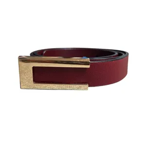 VTG Red Brown Adjustable Leather Belt Brass Buckle Minimalist Retro Western Boho thumbnail 5
