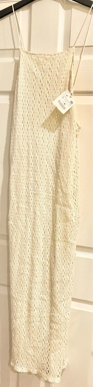 ZARA NWT BLOGGERS FAVORITE super BOHO ECRU BEIGE CROCHETED HALTER Maxi DRESS L thumbnail 16