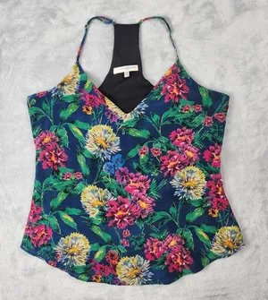 Lavender Brown Womens Silk Floral Cami Tank Top Made In USA Size M Medium thumbnail 1