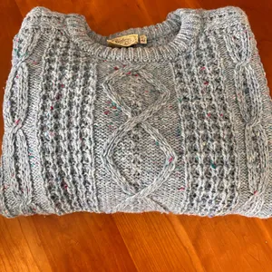 Gaeltarra Blue fisherman cable knit wool sweater hand loomed Ireland Size 42 thumbnail 3