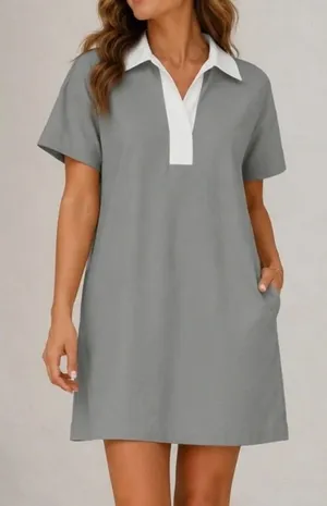 Everlane Organic Cotton Polo Dress Fog Green White Collar XS Short Sleeve Mini thumbnail 1
