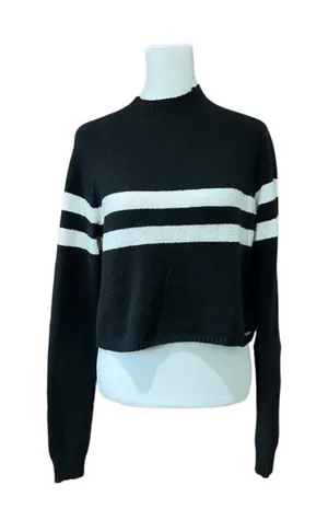 Hollister Black and White Striped Sweater Women's Large thumbnail 1