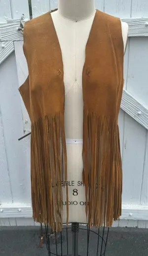 Vest Gipsy brown suede sleeveless, V-neck fringe top women’s‎ XXL stretch light thumbnail 1
