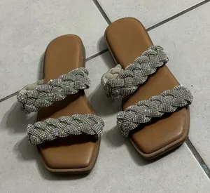 Sincerely Jules Women Silver Sparkle Rhinestone Slides Size 9.‎ thumbnail 1