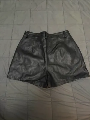 Nasty Gal black leather shorts Size 8 #leather #biker zipper is detached thumbnail 2