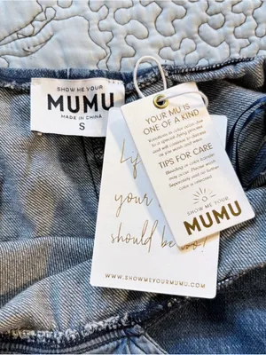 💥NWT Show Me Your Mumu City Cut Out Denim Mini Dress Deep End Size Small🧡 thumbnail 8