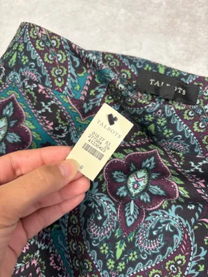 Ann Taylor NWT Talbots Paisley Medallion Pencil Skirt Size 8 Teal Purple Lined thumbnail 3