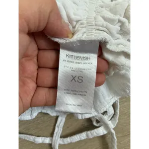 Kittenish Smocked Ruffle Crop Top White XS Tie Shoulder‎ thumbnail 3