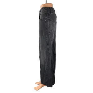 Free People Women's Black High Waist Baggy Flare Wide Leg Denim Jeans Pants 25 thumbnail 2