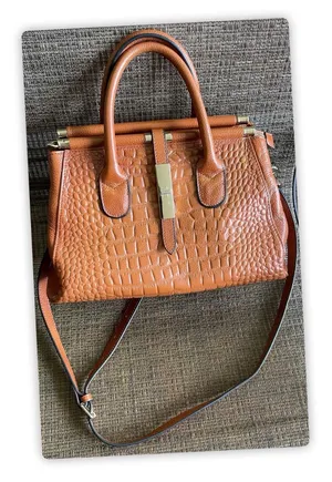 Brown Croc Embossed Satchel Handbag Crossbody Tote Purse Structured Bag thumbnail 1