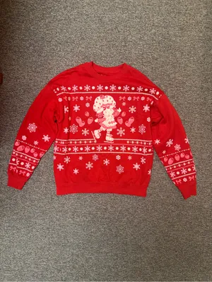 Red Graphic Holiday Sweatshirt with Ice Skater Motif thumbnail 5