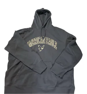 American Eagle Men's Graphic Hoodie XXL Grey Black Colorblock Mountain Logo Loose thumbnail 1