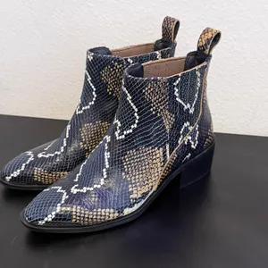 Western Snakeskin Chelsea‎ Boots Pointed Toe Block Heel Animal Print Womens 6 thumbnail 10