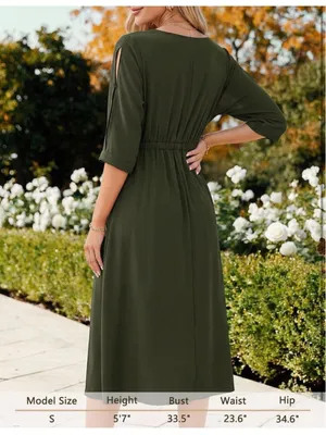 NEW Amoretu Vacation Dress V-Neck Batwing Half Sleeve Flowy Midi Dress M thumbnail 2