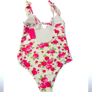 Betsey Johnson One Piece Ruffle Floral Swimsuit Padded Love Always Size XL NWT thumbnail 8