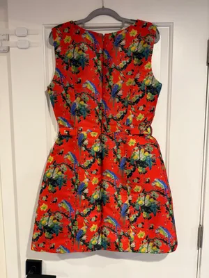 Hutch Anthropologie Alannah Mini Dress Size 8 Red Parrot Tropical Floral Belted thumbnail 7