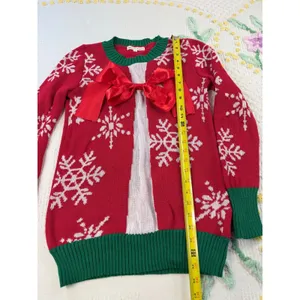 Mesh Lace Womens Size S Red Green White Snowflake Holiday Ugly Christmas Sweater thumbnail 4